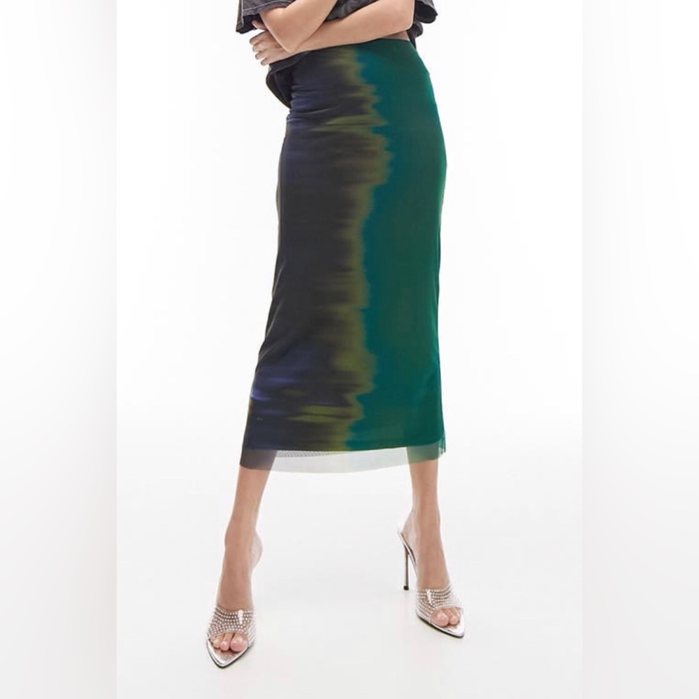 W’s Topshop “Placement Print MIDI Jersey Skirt” in ‘Green’ // US8, UK12, EU40